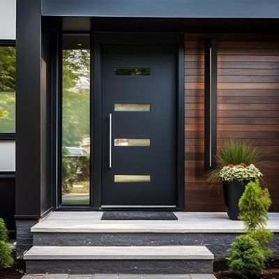 Contemporary impact front entry door with glass lites